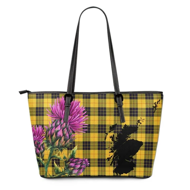 MacLeod of Lewis Ancient Tartan Leather Tote Bag Thistle Scotland Maps A91