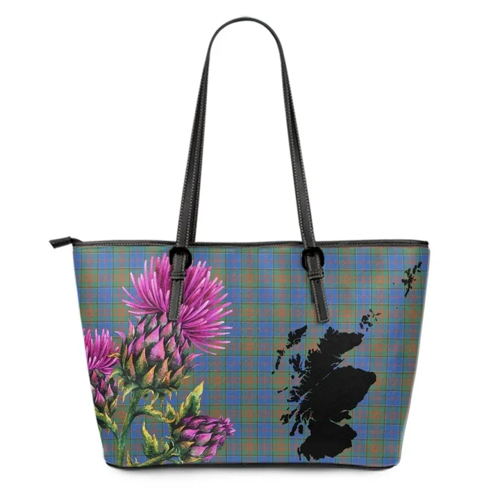 Stewart of Appin Hunting Ancient Tartan Leather Tote Bag Thistle Scotland Maps A91