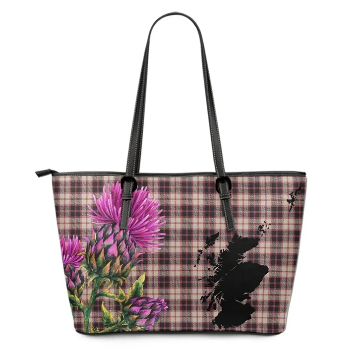 MacPherson Hunting Ancient Tartan Leather Tote Bag Thistle Scotland Maps A91