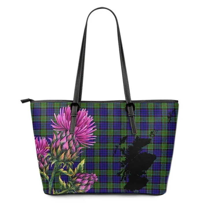 Newlands of Lauriston Tartan Leather Tote Bag Thistle Scotland Maps A91