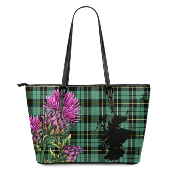 Wallace Hunting Ancient Tartan Leather Tote Bag Thistle Scotland Maps A91