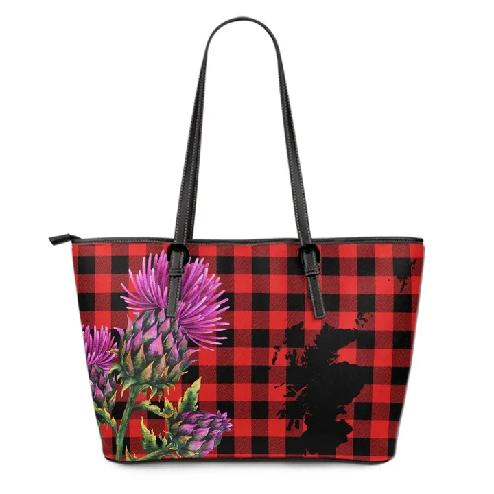 Robertson Weathered Tartan Leather Tote Bag Thistle Scotland Maps A91