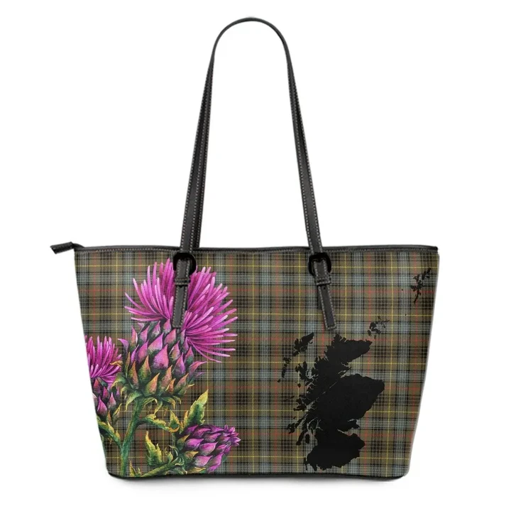 Stewart Hunting Weathered Tartan Leather Tote Bag Thistle Scotland Maps A91