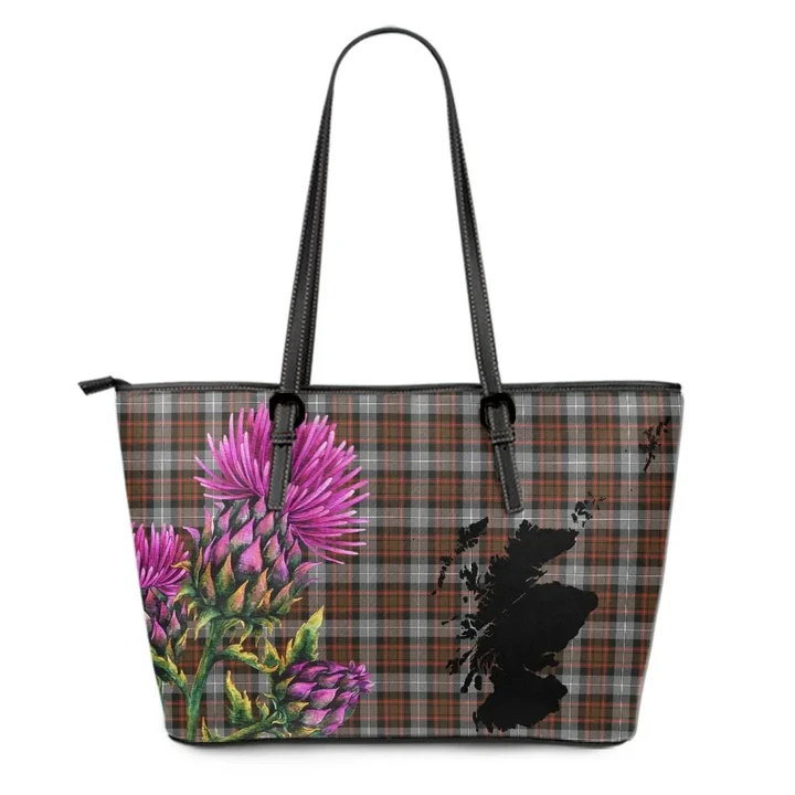 MacRae Hunting Weathered Tartan Leather Tote Bag Thistle Scotland Maps A91