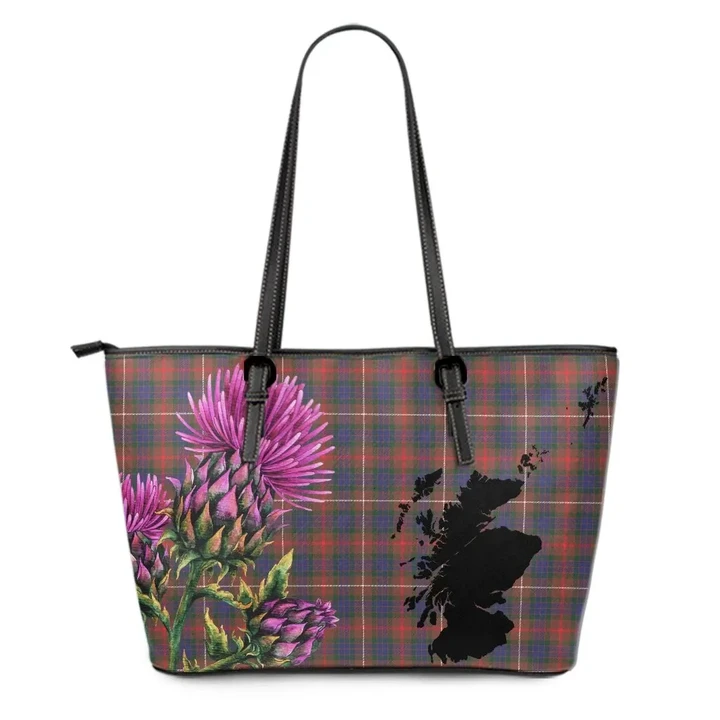Fraser Hunting Modern Tartan Leather Tote Bag Thistle Scotland Maps A91