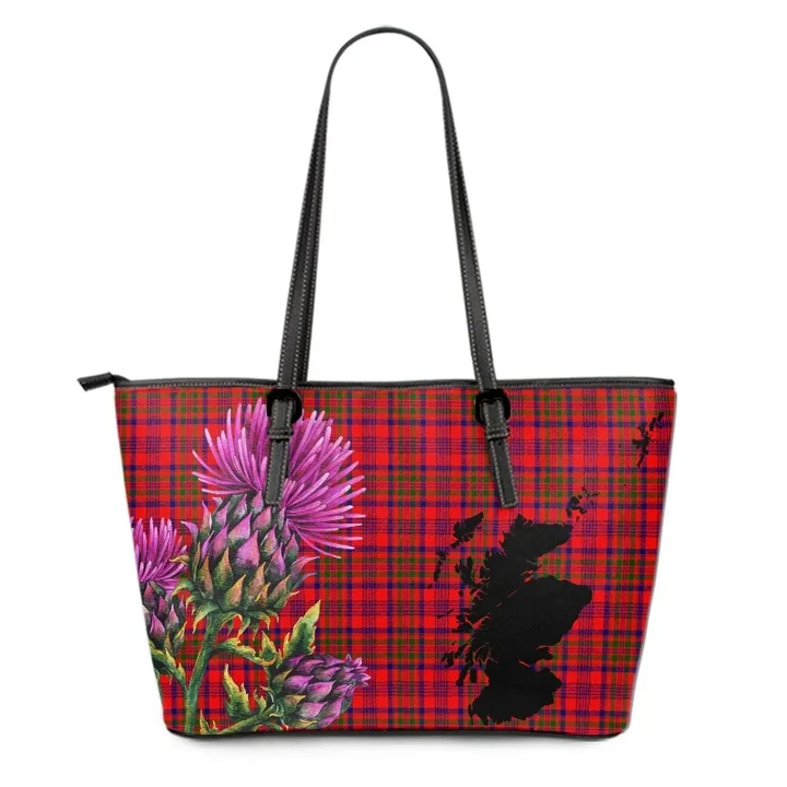 Murray of Tulloch Modern Tartan Leather Tote Bag Thistle Scotland Maps A91