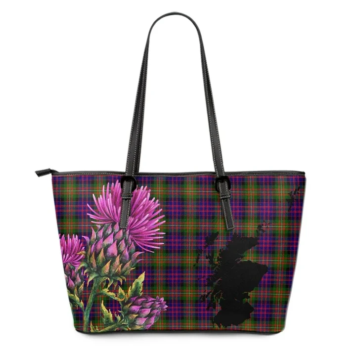 MacDonnell of Glengarry Modern Tartan Leather Tote Bag Thistle Scotland Maps A91
