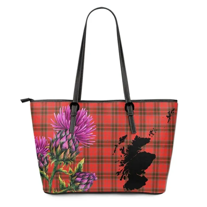 Grant Weathered Tartan Leather Tote Bag Thistle Scotland Maps A91