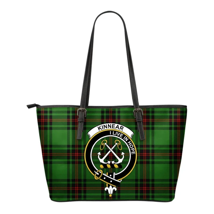 Kinnear Tartan Clan Badge Leather Tote Bag (Small) | Over 300 Clans And 500 Tartans | Special Custom Design