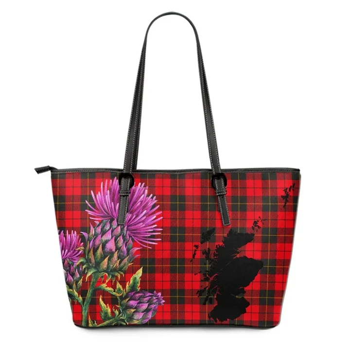 Wallace Weathered Tartan Leather Tote Bag Thistle Scotland Maps A91