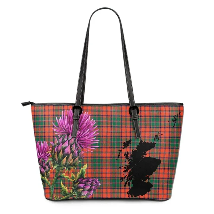 Stewart of Appin Ancient Tartan Leather Tote Bag Thistle Scotland Maps A91