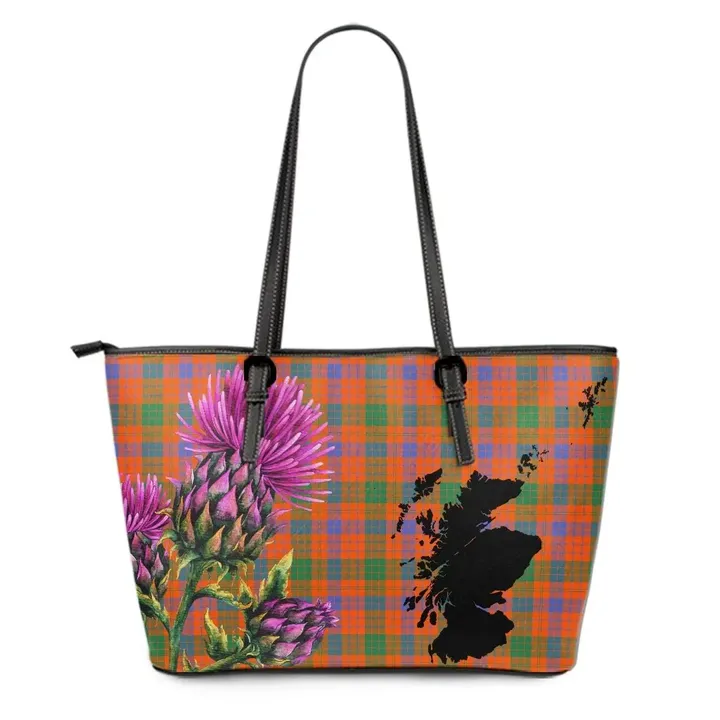 Ross Ancient Tartan Leather Tote Bag Thistle Scotland Maps A91