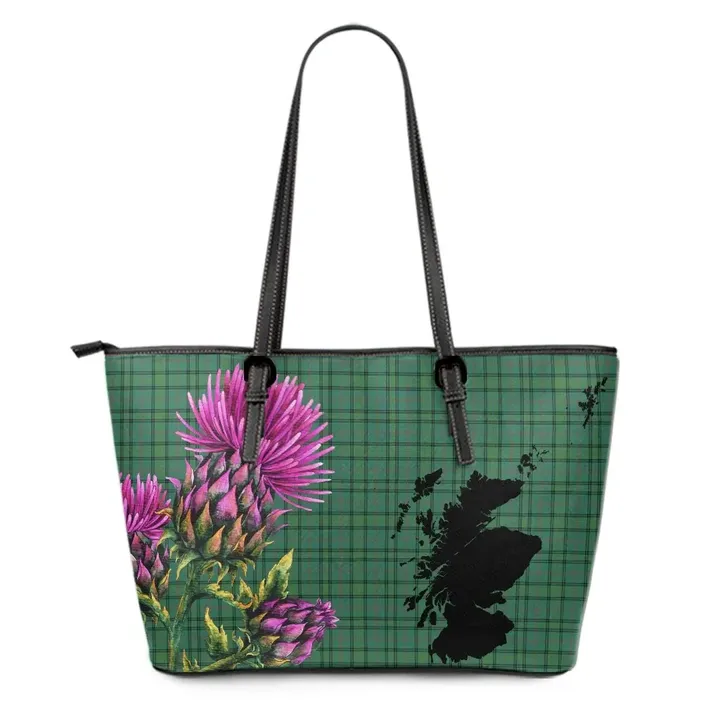 Ross Hunting Ancient Tartan Leather Tote Bag Thistle Scotland Maps A91