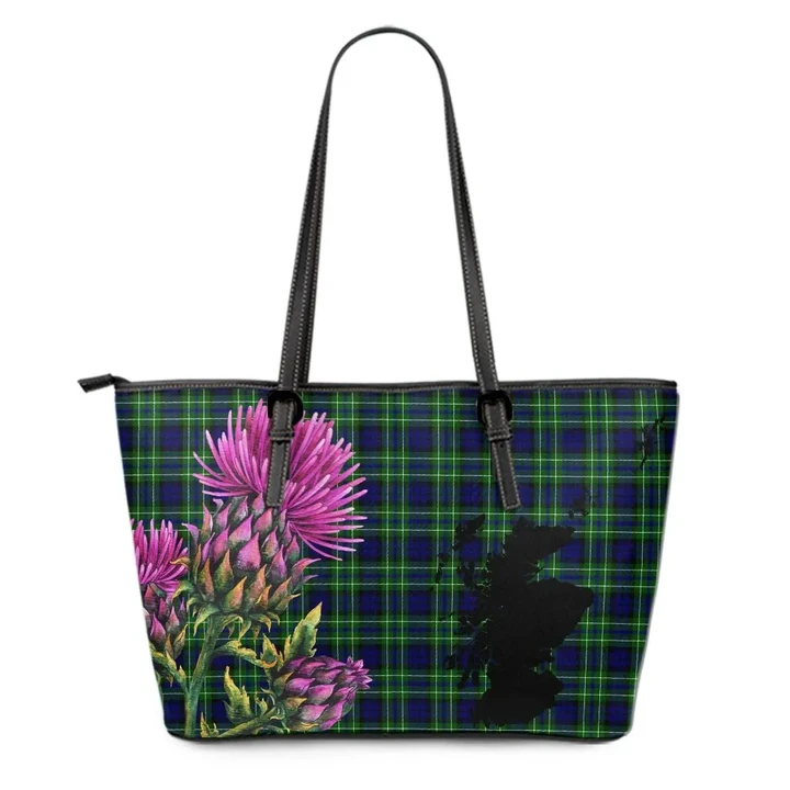 MacNeill of Colonsay Ancient Tartan Leather Tote Bag Thistle Scotland Maps A91