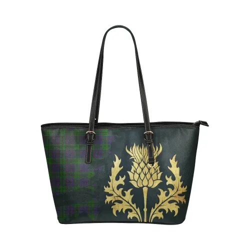 Strachan Tartan - Thistle Royal Leather Tote Bag