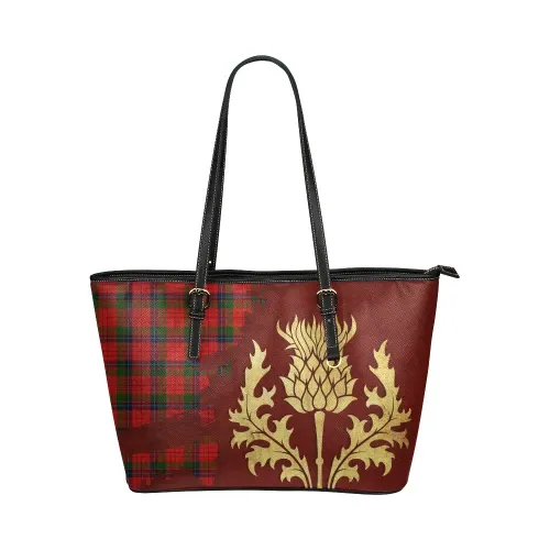 Nicolson Modern Tartan - Thistle Royal Leather Tote Bag