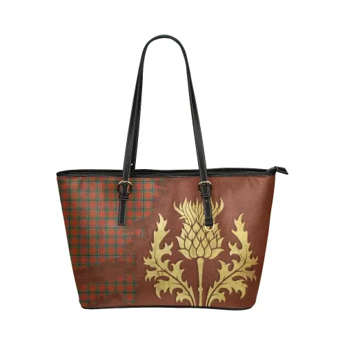 Sinclair Ancient Tartan - Thistle Royal Leather Tote Bag