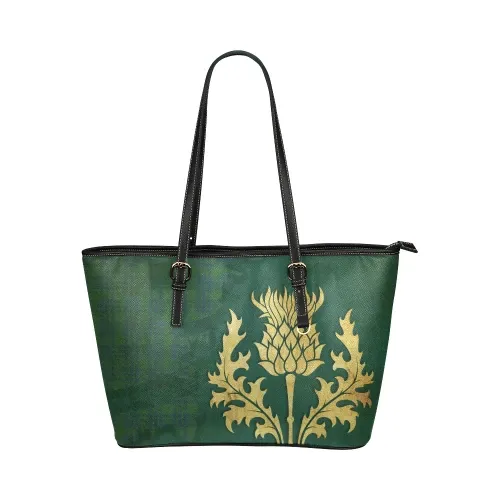 Montgomery Ancient Tartan - Thistle Royal Leather Tote Bag