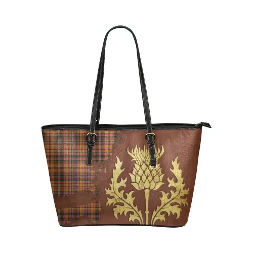 Jacobite Tartan - Thistle Royal Leather Tote Bag