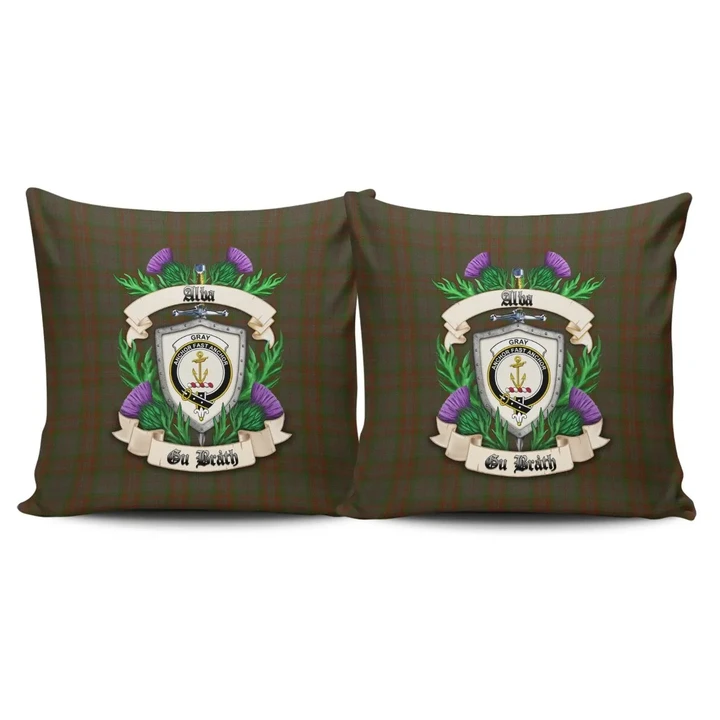 Gray Hunting Crest Tartan Pillow Cover Thistle (Set of two) A91 | Home Set