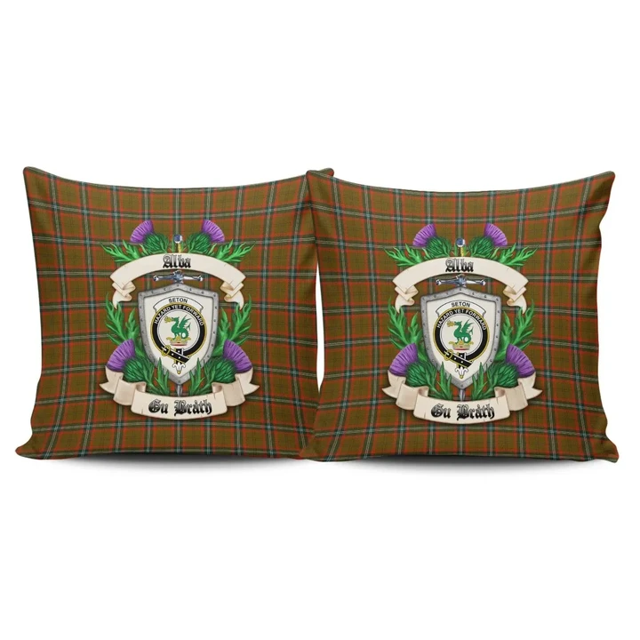 Seton Hunting Modern Crest Tartan Pillow Cover Thistle (Set of two) A91 | Home Set