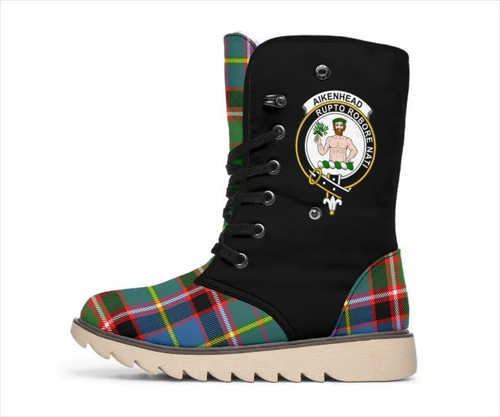 Tartan Women's Snow Boots - Clan Aikenhead Boots Side Crest - BN