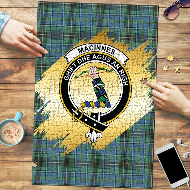 MacInnes Ancient Clan Crest Tartan Jigsaw Puzzle Gold