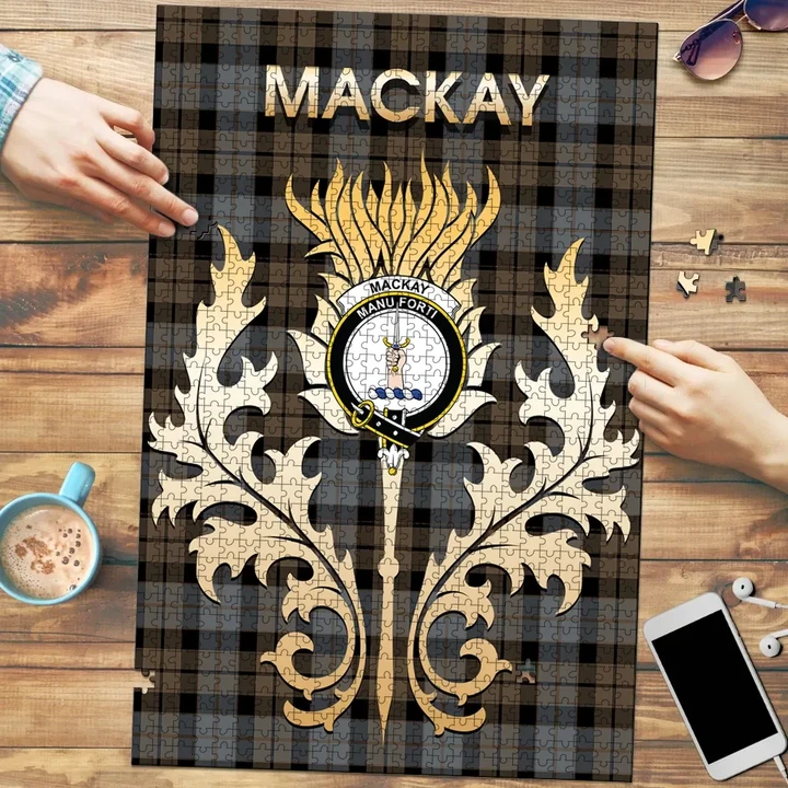 MacKay Weathered Clan Name Crest Tartan Thistle Scotland Jigsaw Puzzle