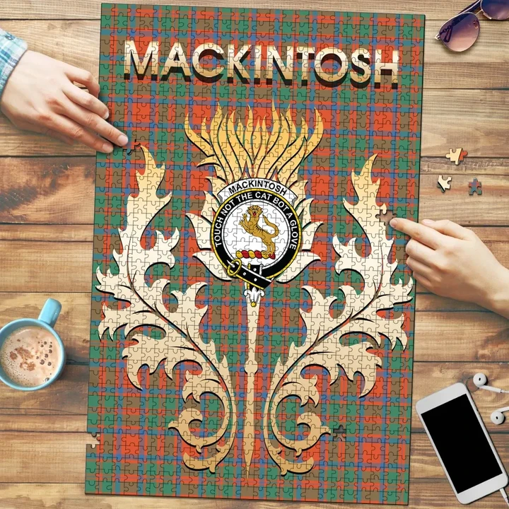 MacKintosh Ancient Clan Name Crest Tartan Thistle Scotland Jigsaw Puzzle