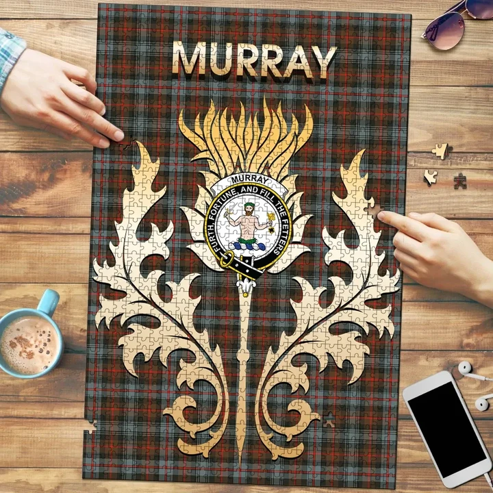 Murray of Atholl Weathered Clan Name Crest Tartan Thistle Scotland Jigsaw Puzzle