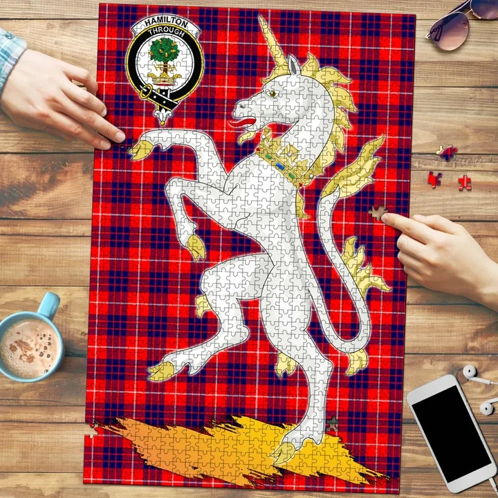 Hamilton Modern Clan Crest Tartan Unicorn Scotland Jigsaw Puzzle