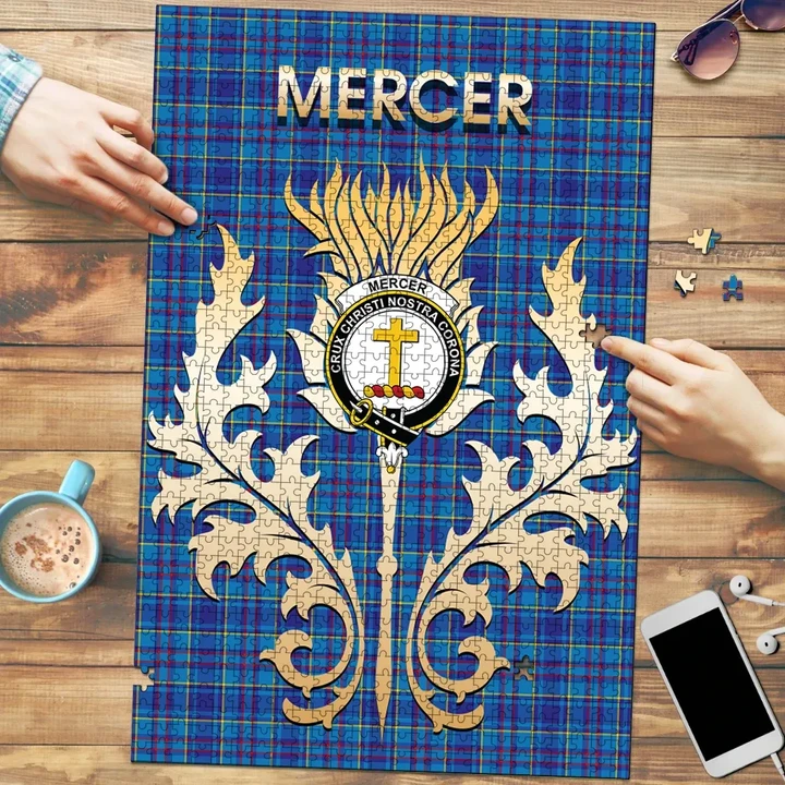 Mercer Modern Clan Name Crest Tartan Thistle Scotland Jigsaw Puzzle