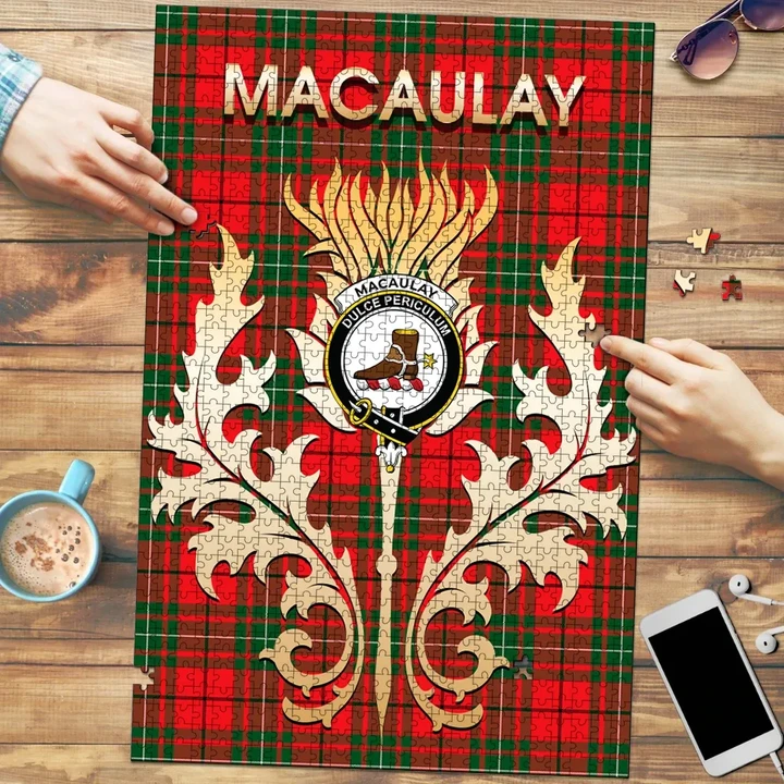 MacAulay Modern Clan Name Crest Tartan Thistle Scotland Jigsaw Puzzle