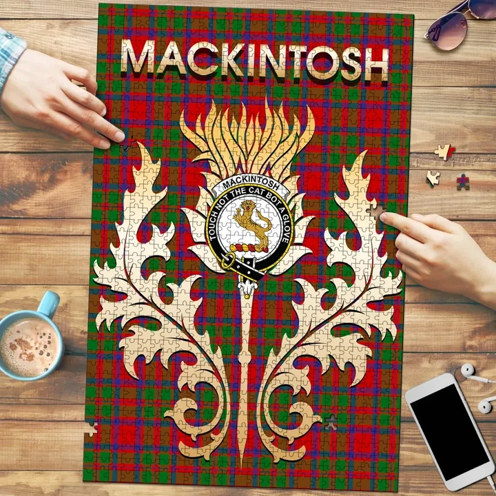 MacKintosh Modern Clan Name Crest Tartan Thistle Scotland Jigsaw Puzzle