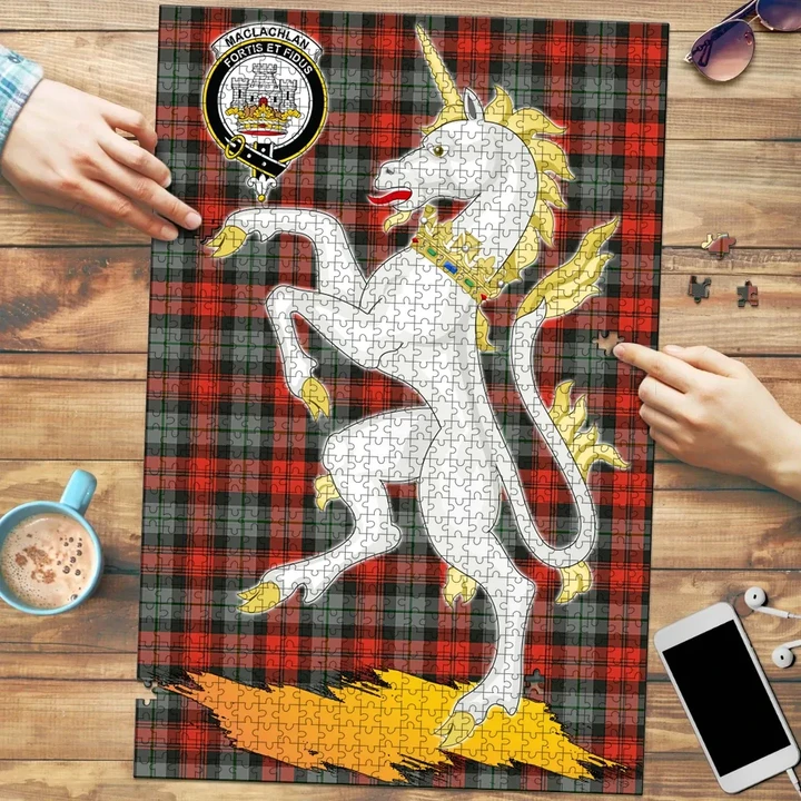 MacLachlan Weathered Clan Crest Tartan Unicorn Scotland Jigsaw Puzzle
