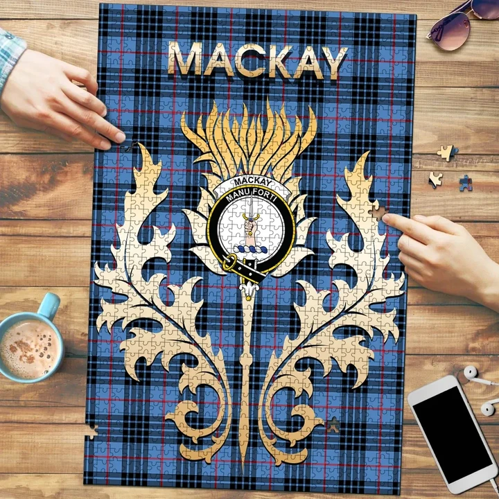 MacKay Blue Clan Name Crest Tartan Thistle Scotland Jigsaw Puzzle
