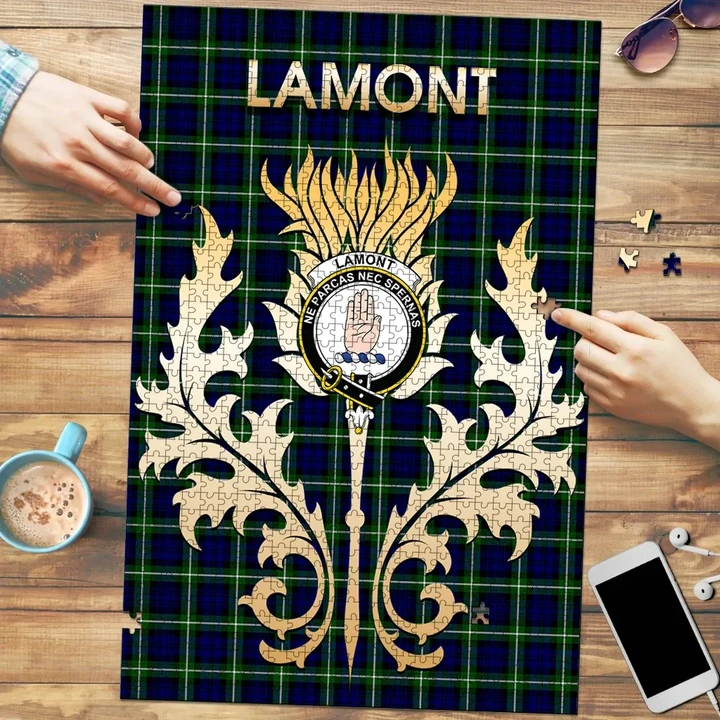 Lamont Modern Clan Name Crest Tartan Thistle Scotland Jigsaw Puzzle