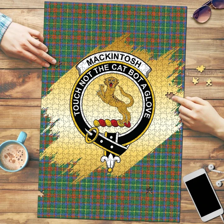 MacKintosh Hunting Ancient Clan Crest Tartan Jigsaw Puzzle Gold