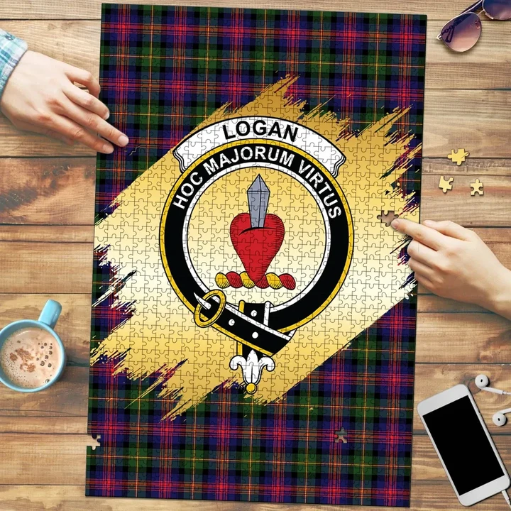 Logan Modern Clan Crest Tartan Jigsaw Puzzle Gold