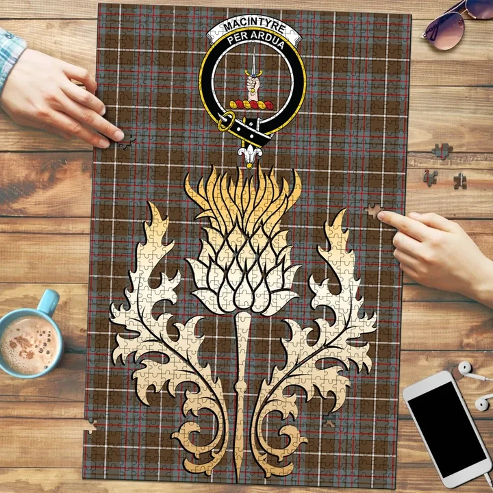 MacIntyre Hunting Weathered Clan Crest Tartan Thistle Gold Jigsaw Puzzle
