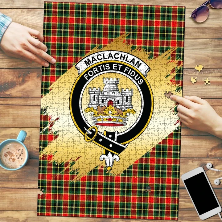 MacLachlan Hunting Modern Clan Crest Tartan Jigsaw Puzzle Gold