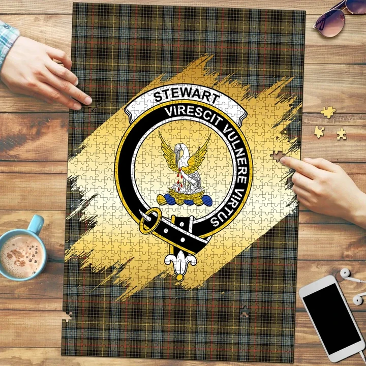 Stewart Hunting Weathered Clan Crest Tartan Jigsaw Puzzle Gold