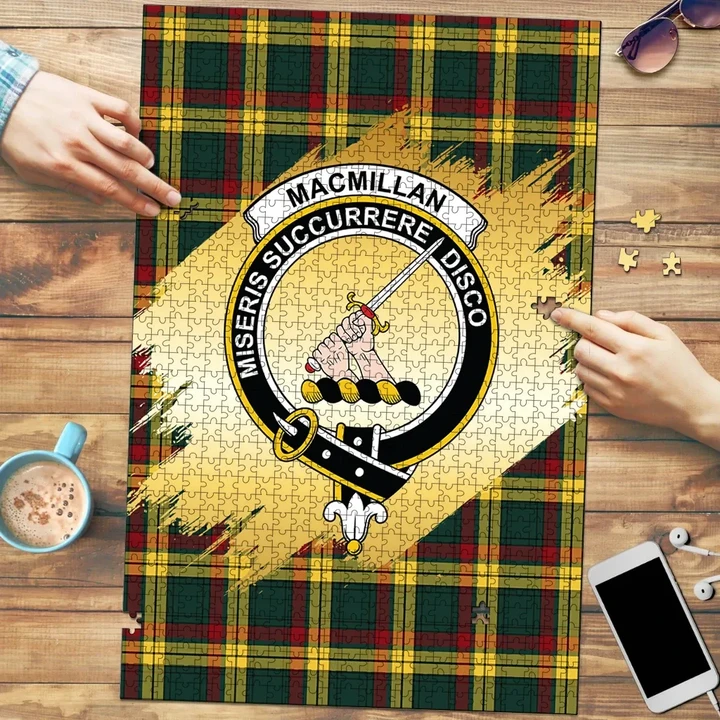 MacMillan Old Modern Clan Crest Tartan Jigsaw Puzzle Gold