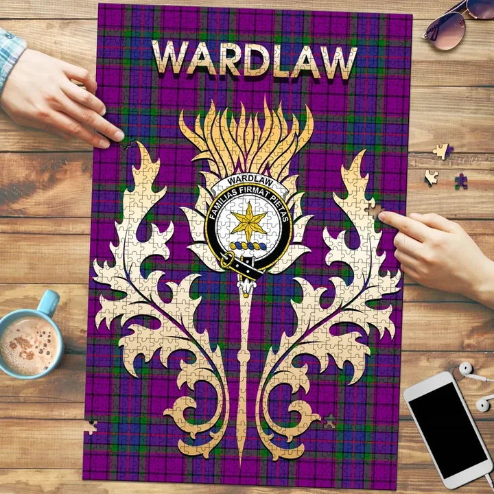 Wardlaw Modern Clan Name Crest Tartan Thistle Scotland Jigsaw Puzzle