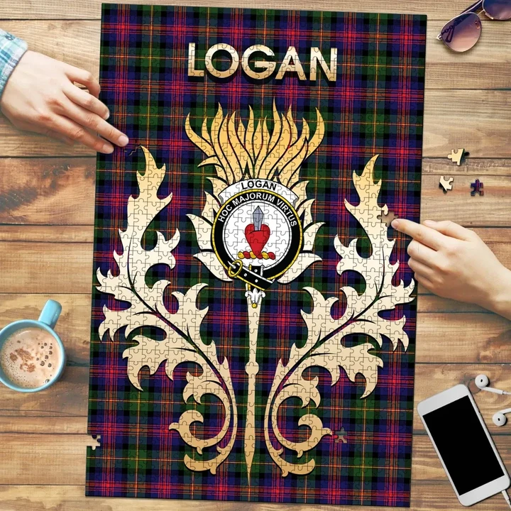 Logan Modern Clan Name Crest Tartan Thistle Scotland Jigsaw Puzzle