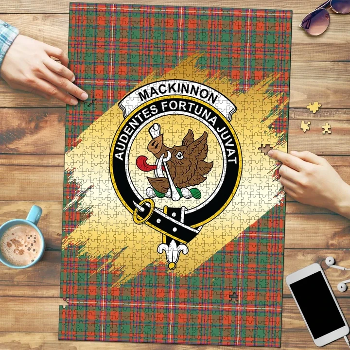 MacKinnon Ancient Clan Crest Tartan Jigsaw Puzzle Gold