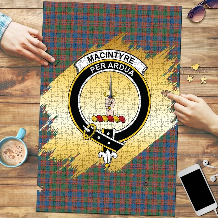 MacIntyre Ancient Clan Crest Tartan Jigsaw Puzzle Gold