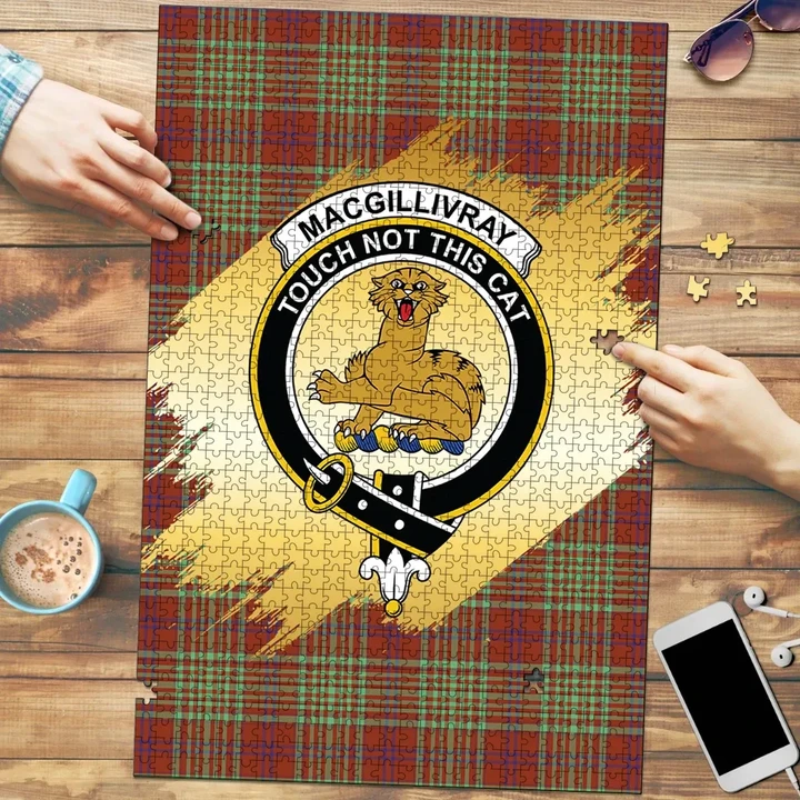 MacGillivray Hunting Ancient Clan Crest Tartan Jigsaw Puzzle Gold