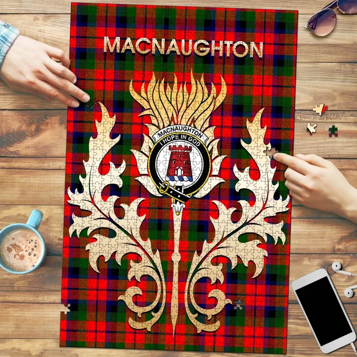 MacNaughton Modern Clan Name Crest Tartan Thistle Scotland Jigsaw Puzzle