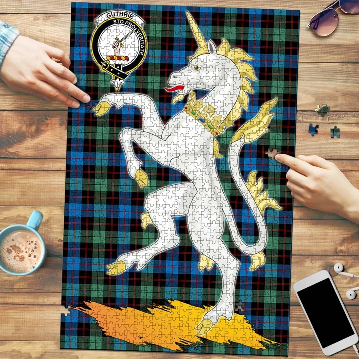 Guthrie Ancient Clan Crest Tartan Unicorn Scotland Jigsaw Puzzle